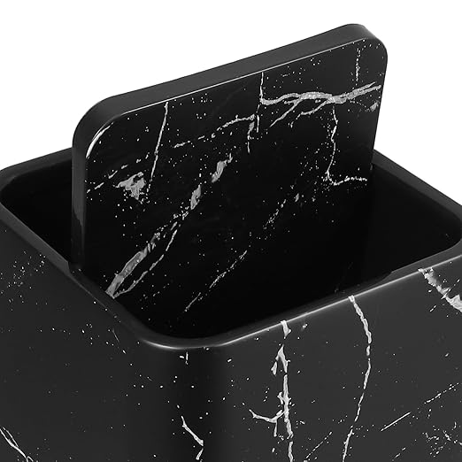Marble Pattern Wastebasket with Lid Medium Size Square Trash Can Black Marble Texture Double Layer Garbage Bin for Home Bathroom Kitchen Office Use