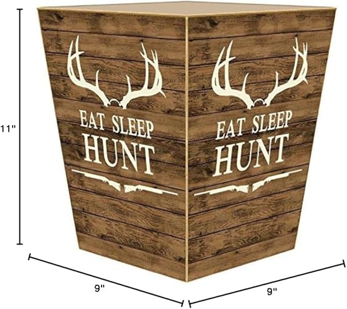 Marye-Kelley-Eat Sleep Hunt Wastepaper Basket Decoupage Wood Decorative Wastebasket for Kitchen Bathroom Bedroom Living Room Handmade Made in The USA
