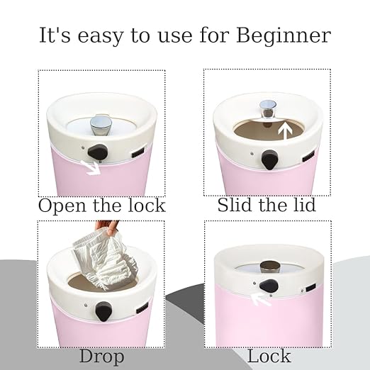 Diaper Pail Diaper Pail Odor Locking with Childproof Lock Stainless Steel Garbage Pail with lid 15 Liter/ 4 Gallon Baby Diaper Trash Can with Removal Inner Liner Pink