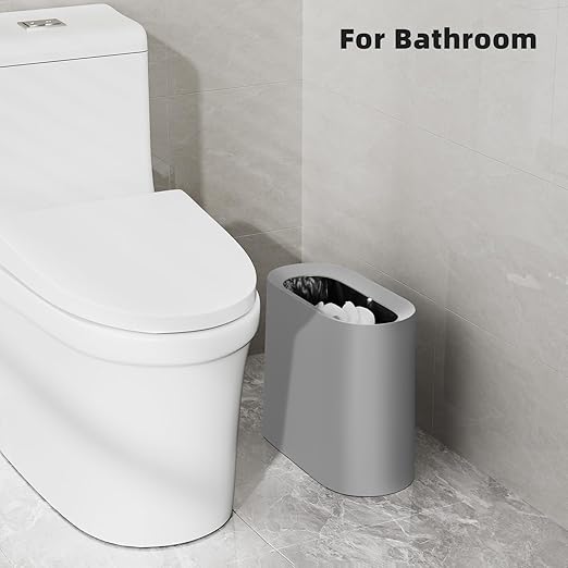 SUBEKYU 2.3 Gal Trash Can for BathroomSmall Office Garbage Can for KitchenSlim Rectangular Waste BinPlasticGrey