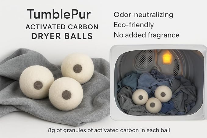 XL Wool Dryer Balls (3-Pack) with Activated Carbon – Odor Eliminating &amp Fragrance-Free Laundry Deodorizer Natural Fabric Softener Alternative Reusable Eco-Friendly Dryer Balls