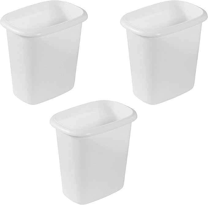 Rubbermaid Lightweight 6 Quart Open Top Wastebasket Trash Can Bin for Bedrooms Bathrooms and Office Waste Organization White (3 Pack)