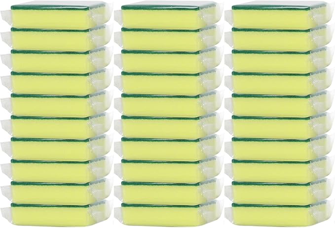 30 Pack Sponge Individually Wrapped Non Scratch Scrouing Sponges for Household Cleaning Dishes Kitchen Apartment Car Bike