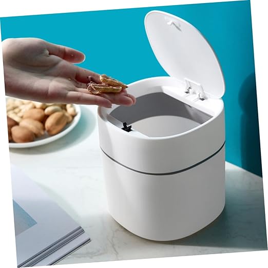 2pcs Small Desktop Trash Can with Lid Odorless Wear-Resistant Plastic Wastebasket for Kitchen Living Room Bathroom Office Compact Garbage Container for Home Use