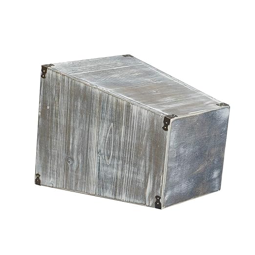 VERGOODR Gray Farmhouse Style Torched Wood Square Waste Bin with Decorative Metal Brackets Trash Can for BedroomLiving Room Bathroom &amp Office