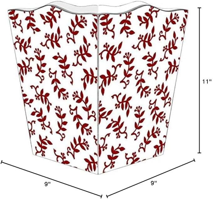 Marye-Kelley-Red Berry Wastepaper Basket Decoupage Wood Decorative Wastebasket for Kitchen Bathroom Bedroom Living Room Handmade Made in The USA