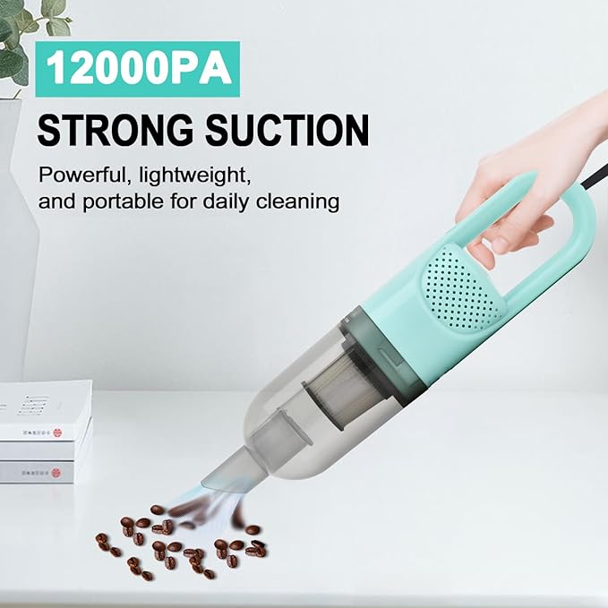 6-in-1 Lightweight Stick Vacuum Cleaner with 350W Powerful Motor Mini Portable Household Handheld Vacuum Cleaner for Domestic Hard Floors Carpets and Pet Hair(Light Green Corded)