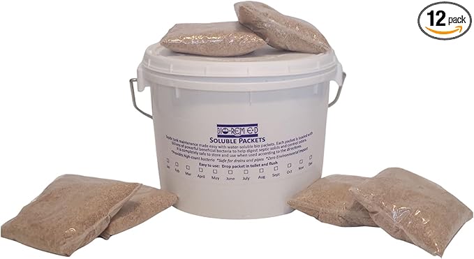 Industrial Strength Septic Tank Treatment Flushable live Bacteria Packets Dissolvable Sewer &amp Drain Line Treatment to Prevent Expensive Sewage Backups 1-Year Supply (12 Packets)