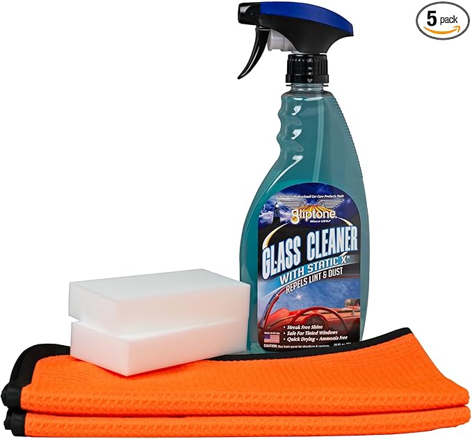 Gliptone Glass Cleaner Kit Streak-Free Shine Ammonia-Free Quick Drying Includes Glass Cleaner Glipscrub Sponges &amp Softouch Waffle Microfiber Towels Safe on Tint &amp Hard Surfaces