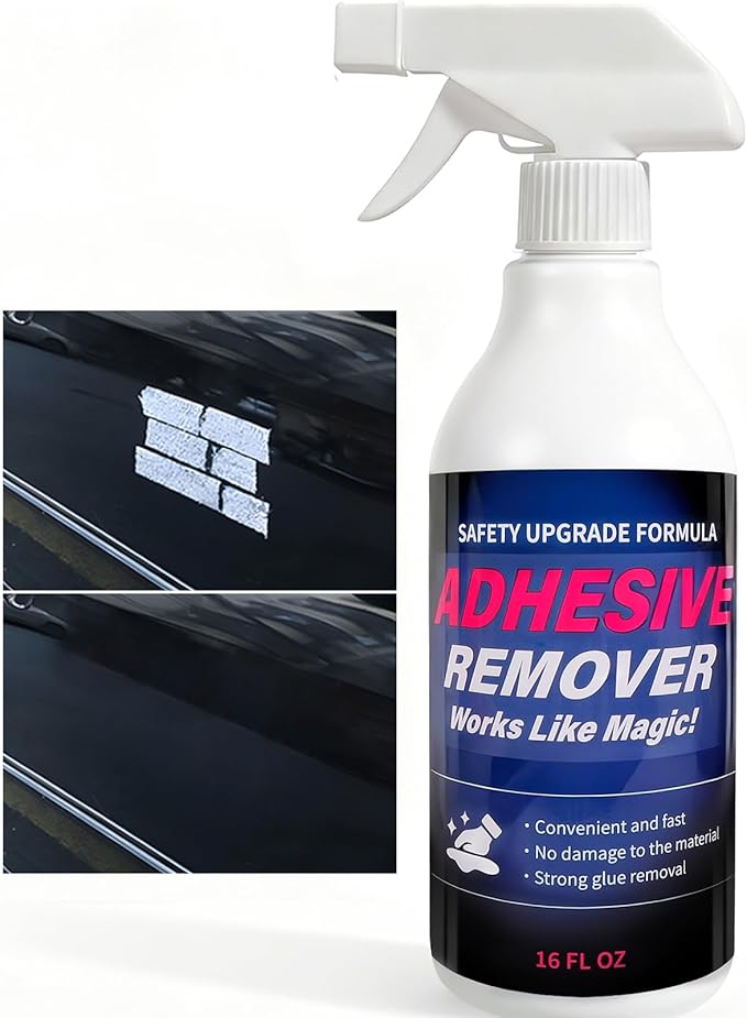Adhesive Remover Spray for Sticky Residue - Heavy Duty Sticker Eraser for Cars Glass Plastic Metal - Cleans Decals Glue Crayon Tar Gum &amp Labels - Surface Safe Formula