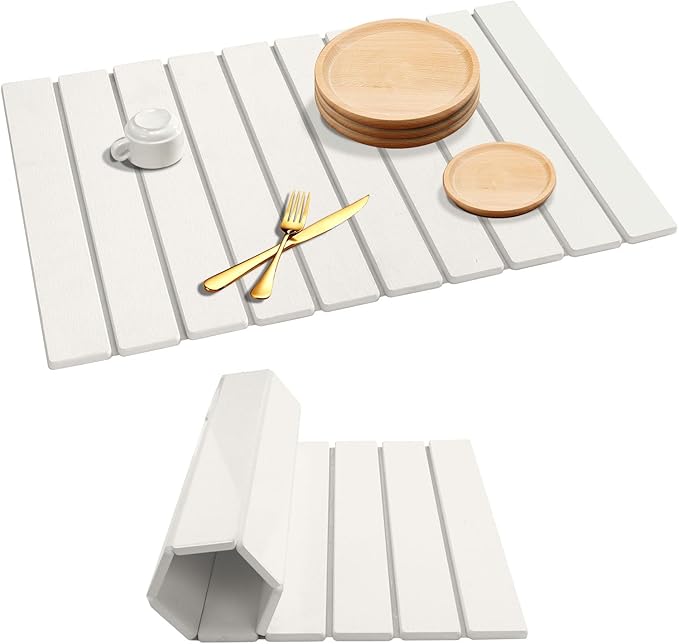 White Stone Drying Mat for Kitchen Counter Foldable 24 x 16 Diatomaceous Earth Dish Drying Mat Quick-Dry and Absorbent Mat for Dishes Bottles Cups Bathroom or Countertops