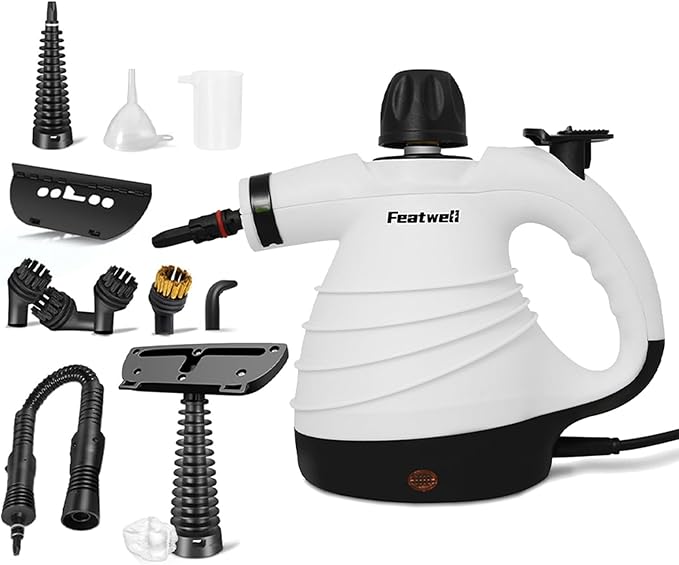 Featwell Handheld Steam Cleaner Pressurized Portable Multi-Surface Steam Cleaner with 12 pcs Accessories Multi-Purpose Portable Steamer for Cleaning Dirt Grease Tile Floor Couch Car