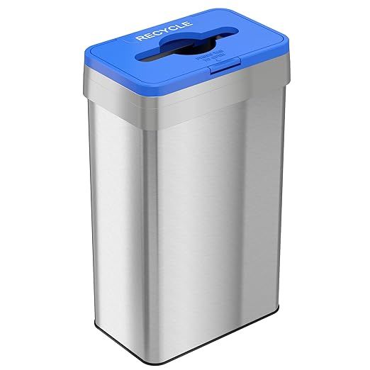 18 Gallon Open Top Commercial Recycle Bin with Dual AbsorbX Odor Filters 68 Liter Rectangular Stainless Steel Trashcan for Restaurant Restroom Kitchen Store Office Breakroom Business Home