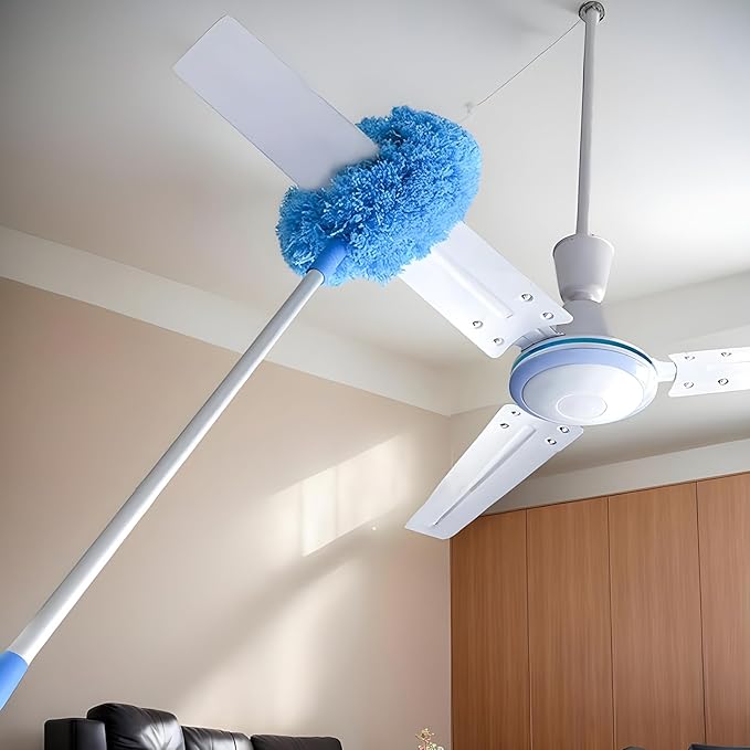 Ceiling Fan Cleaner Duster - Reusable Duster with Extendable Pole Flexible Cleaning Tool for Ceiling Fans Furniture Baseboards Blinds Corners and Cobweb Removal in Home Dorm Office