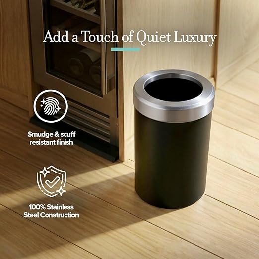 Gatco Small Bathroom Trash Can with Lid Round 3 Gallon Stainless Steel Wastebasket Under Sink Matte Black and Satin Nickel for Bathroom Bedroom Office (1912SN)