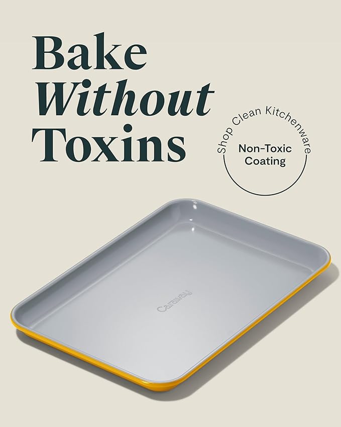 Caraway Nonstick Ceramic Small Baking Sheet (9x13”) – Non-Toxic PTFE &amp PFOA Free – Oven Safe – Aluminized Steel Core – Mini Sheet Pan for Baking Roasting &amp More - Marigold