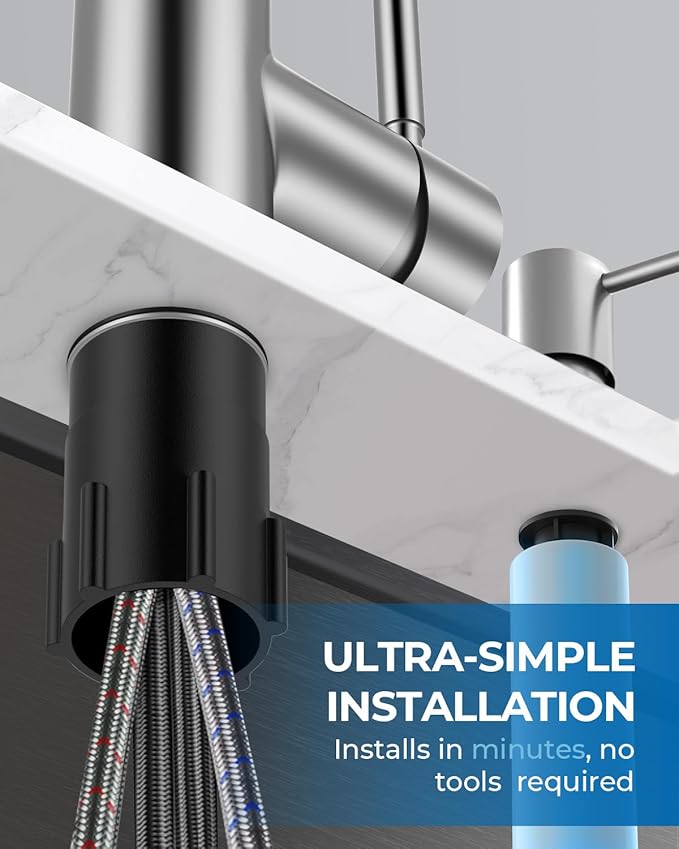 WEWE Kitchen Faucet with Soap Dispenser and Pull Down Sprayer RV Single Handle Classic 3 Modes Stainless Steel Faucet for Kitchen Sink RV Stainless Steel