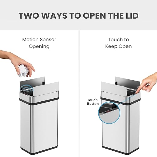 iTouchless 15 Liter / 4 Gallon Stainless Steel Wings Open Lid Sensor Bathroom Trash Can Touchless Automatic Operation Compact Design for Kitchen Bedroom Home Office Restroom