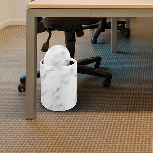 Veemoon Marble Pattern Trash Can 15L Flip Lid Plastic Waste Basket for Kitchen Bathroom Office Home Round Garbage Bin with Double Layer Cover