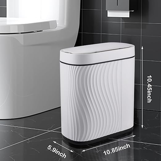Bathroom Trash Cans with Lid 2 Gallon Automatic Trash Can Small Motion Sensor Garbage Can Slim Smart Trash Bin Waterproof Plastic Garbage Bin for Bathroom Bedroom Living Room Kitchen