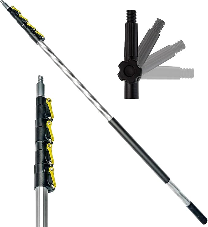 DOCAZOO DOCA Telescoping Pole 7-30 Ft - Extension Pole for Cleaning Feather Duster Window Washing Kit Paint Roller Window Squeegee - High Reach Extendable Kit for Indoor &amp Outdoor - Pole Only
