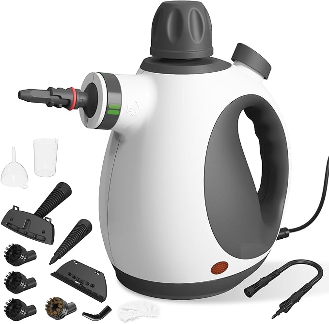 Handheld Steam Cleaner Pressurized Multi-Purpose Natural Steamer with 11 pcs Accessories Steamer for Cleaning Car Bathroom Counter Top Shower Upholstery Couch Tile Grout Window Grease