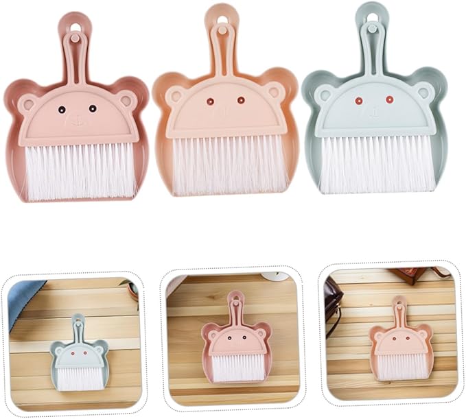 Housoutil 6pcs Small Dustpan and Brush Set Mini Handheld Whisk Broom with Portable Design for Desktop Cleaning Office Keyboard and Bookshelf Use Assorted Blue Light Brown and Wheat