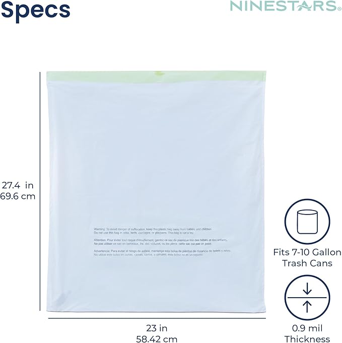 Ninestars Extra Strong Trash Bags with Drawstring Multiple Sizes 90 Count Kitchen Drawstring trash bags 90 Trash Bags (10 Gallon 90 ct White)