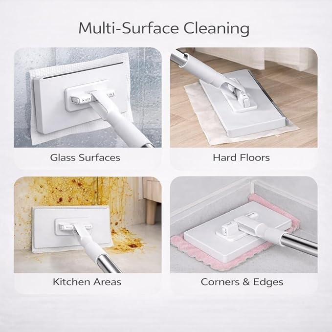 Convenient Cloth Changing Mini Mop Snap Grip Zero Touch Mini Mop(with 10 Cloth)Reusable  Wash-Free Minimop for Gaps &amp Multi-Surface 38inch Retractable and Adjustable (1PC)(White 38″)