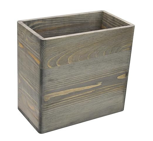 Owlgift Rustic Gray Wooden Trash Can Rectangular Wastebasket Bin for Home Office Kitchen Bathroom – Farmhouse Style Wood Garbage Bin 9.8” x 5.3” x 9.3”