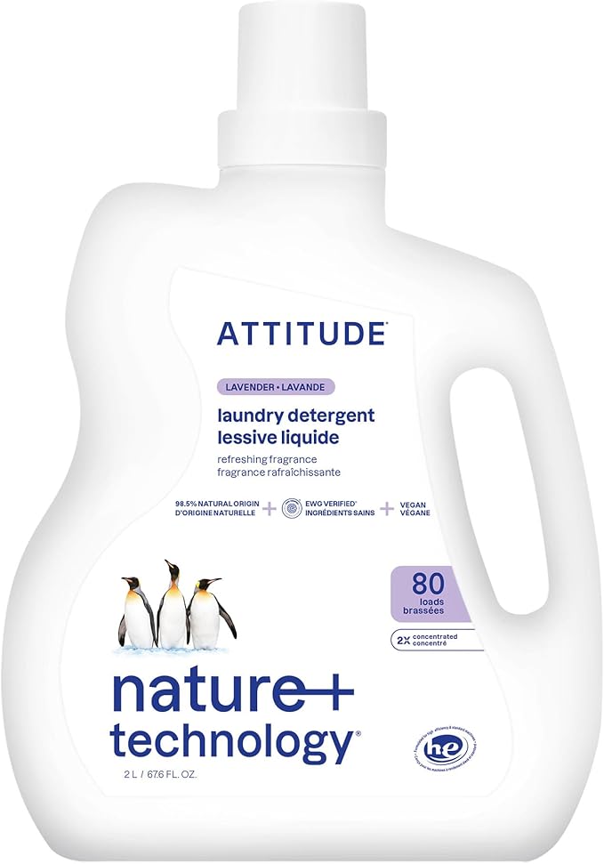 ATTITUDE Liquid Laundry Detergent EWG Verified HE Compatible Plant-Based &amp Vegan Natural Laundry Soap Lavender Scent 80 Loads 67.6 Fl Oz
