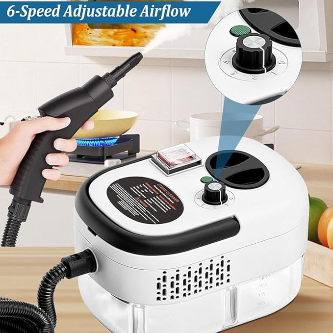 Handheld Steam Cleaner 1500W Pressure High Temperature Pressurized Steam Cleaning Machine with 1100ml Water Tank 3Bar 6 Gear Adjustment for Grout Tile Car Kitchen Button