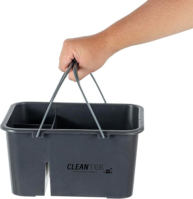Restaurantware-Clean Tek Professional Cleaning Caddy 1 Cleaning Supply Caddy With Handle - 4 Compartment Multipurpose Gray Plastic All-Purpose For Bathroom Bedroom Kitchen Or Garden