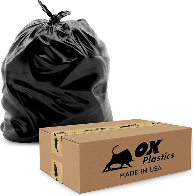 OX Plastics Black Trash Bags - Heavy Duty Garbage Bags Extra Thick Unscented Large Trash Can Liners for Home Outdoor and Commercial Use - 39 Gallon 100 Count