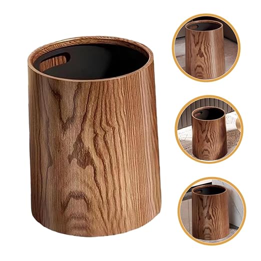 Large Capacity Vintage Imitation Wood Grain Trash Can Round Lightweight Wastebasket for Home Kitchen Bathroom Office Household Garbage Bin for Efficient Waste Management