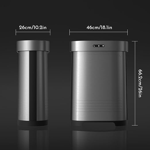 ELPHECO Stainless Steel Kitchen Trash Can 13 Gallon Motion Sensor Garbage Can Automatic Touch Free Detachable Waste Bin for Bedroom Home Office