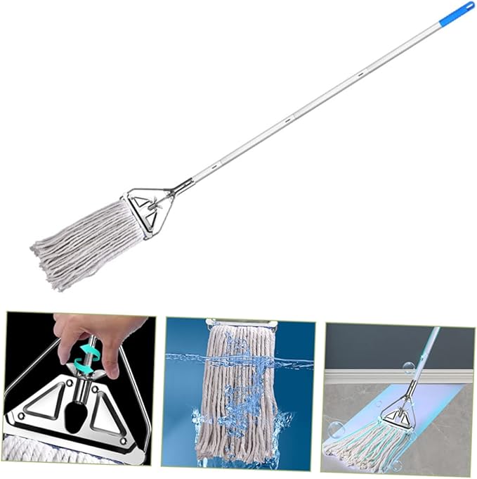 Aluminum Wet Dry Mop Cotton Head Heavy Duty Triangular Floor Cleaning Tool for Hardwood Tile Cement Floors Highly Absorbent Sturdy Home Office Use
