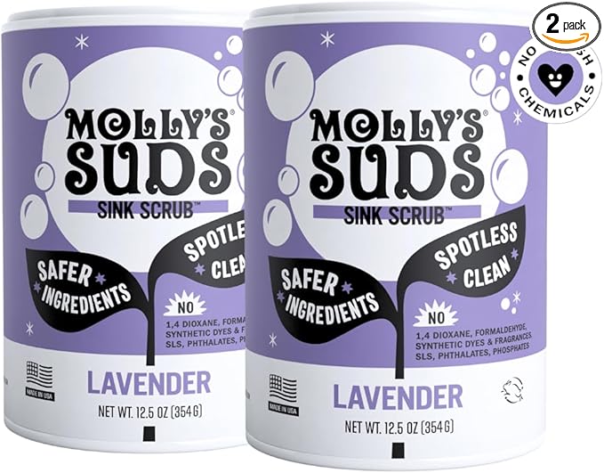 Molly's Suds Sink and All Purpose SCRUB | Gently Removes Stains Scrubs Away Grease &amp Gime Buffs out Scratches | Plant and Mineral Based | 2 Pack Lavender Scent