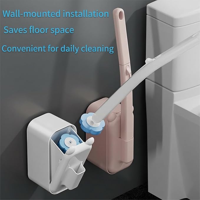Disposable Toilet Brush with 48 RefillsToilet Cleaning SuppliesToilet Wand Brush Starter KitWall Mounted Toilet Bowl Cleaner Brush with Holder for Bathroom Deep Cleaning &amp Hygiene (White)