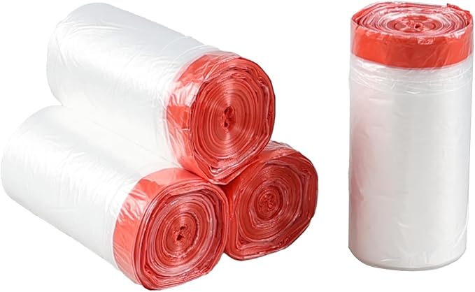 Yuright 5 Gallon Drawstring Garbage Bags Small Clear Trash Bags with Handle 4 Rolls/220 Counts F