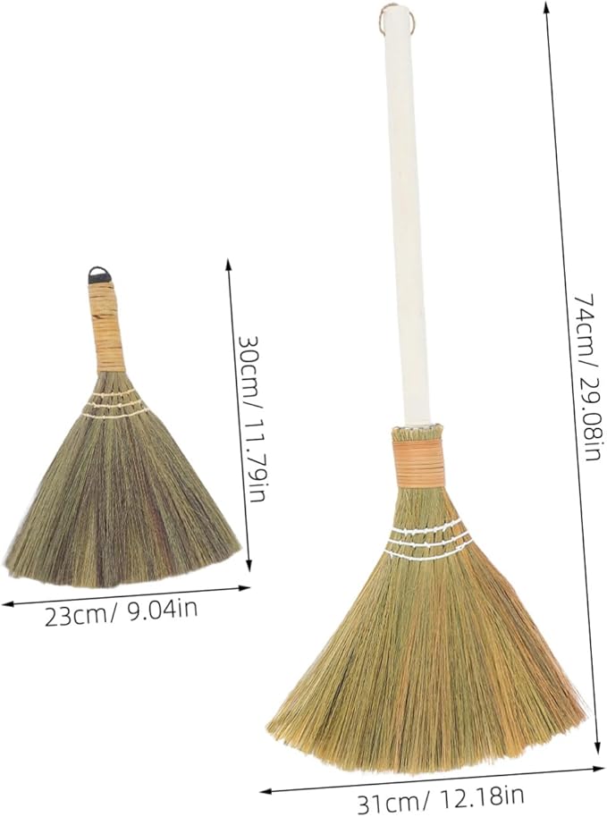Alipis 2pcs Efficient Dust Removal Handmade Straw Broom Removable Handle for Household Cleaning
