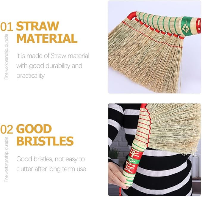 CHILDWEET Large Handmade Bed Broom with Long Handle Heavy Duty Household Duster for Indoor Floor Sweeping and Dust Cleaning Suitable for Bedroom Office and Home Use Random Color