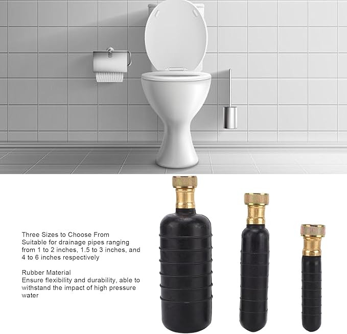 VBESTLIFE Rubber Drain Bladder Unclogger Kit 3 Pcs for 1-6 Inch Pipes Suitable for Kitchen and Bathroom Use with Standard Garden Hose Connector