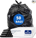 Heavy-Duty Black Trash Bags | 60 Gallon Capacity Garbage Can Liners 50 Count Bulk Pack