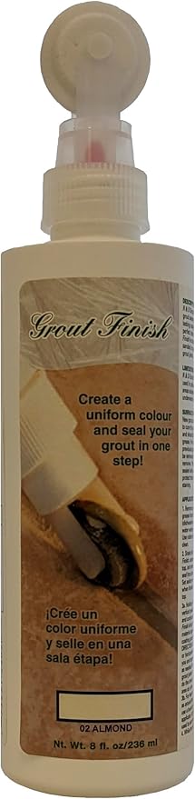 Kit - The Professional's Choice - Color and Seal Grout - Prevents Stains and Creates Easy to Clean Grout - 8oz Bottle Wheel applicator Brush applicator and Scrub pad (Almond)
