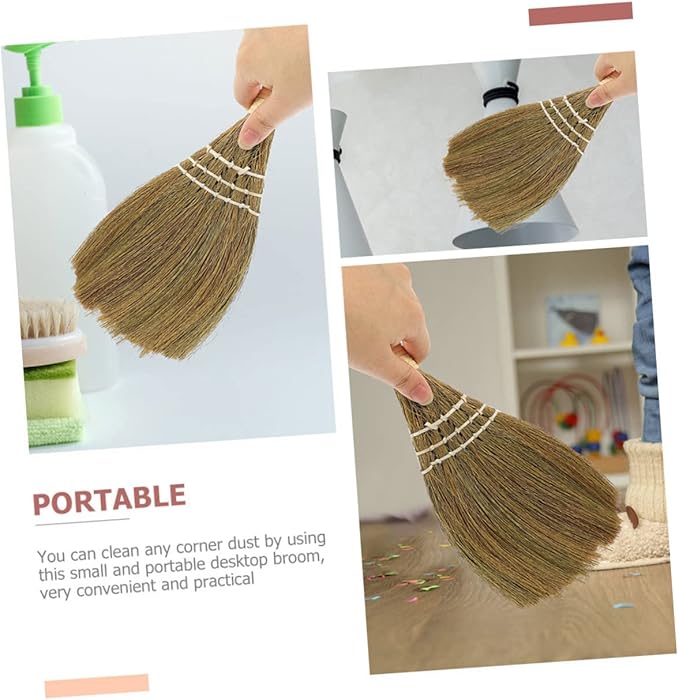 STOBAZA 5pcs Flexible Desk Dust Broom Short Handle Broom Natural Straw Kitchen Countertop Cleaning