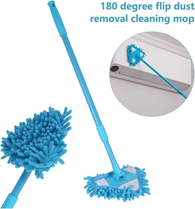 Telescopic Triangle Mop Adjustable Cleaning Household Ceiling Floor Washing Brush Tiles Walls Clean Tools Supplies(Green)