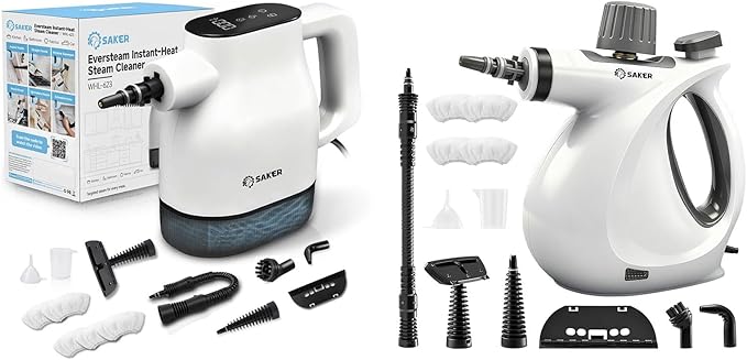 Saker EverSteam Instant-Heat Steam Cleaner + Saker Handheld Steam Cleaner Upgraded with 5 Fiber Cloths