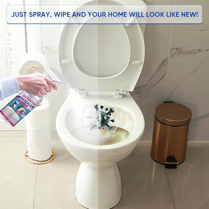Bathroom Descaler Foam Cleaner 2025|Powerful Cleaner Spray for ShowerBathtubGlassFaucetTileToilet|Strong Cleaning for Stubborn Stains&ampLimescale Removal with 2 Microfiber Cloths (3 PCS-6oz)