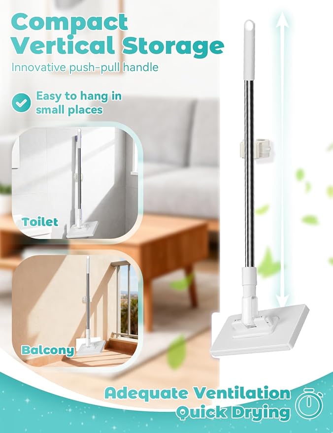 Mini Mop Cloth Changing Mini Mop with 180° Rotating Head Lazy Mops Automatic Gripping Portable Self-Squeeze Small Mops Wet &amp Dry Cleaning for Floors Tile Ceiling (with 10 Cloths)